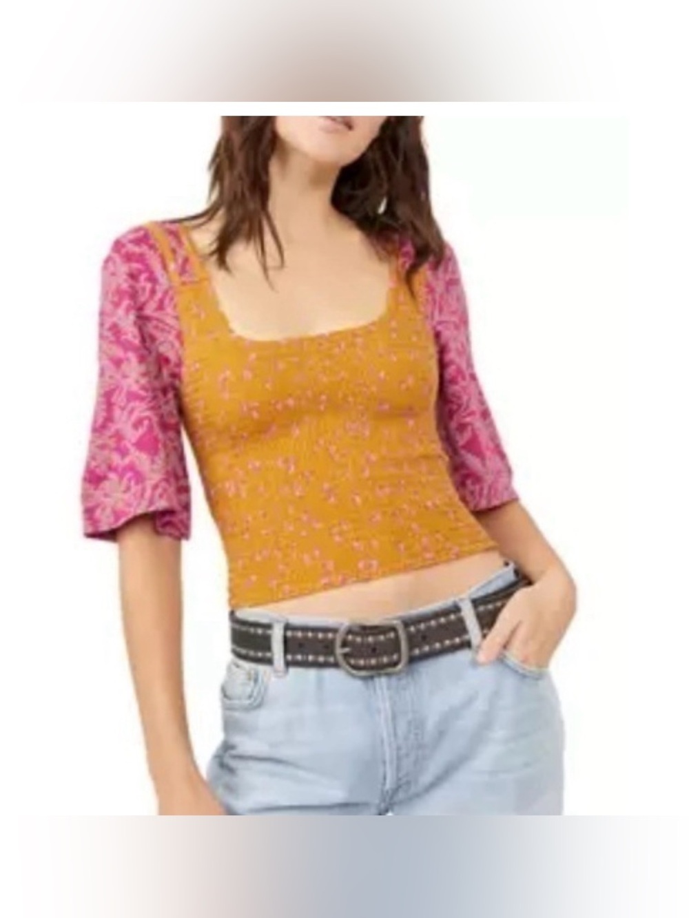 Free People Marigold Smocked Crop Top